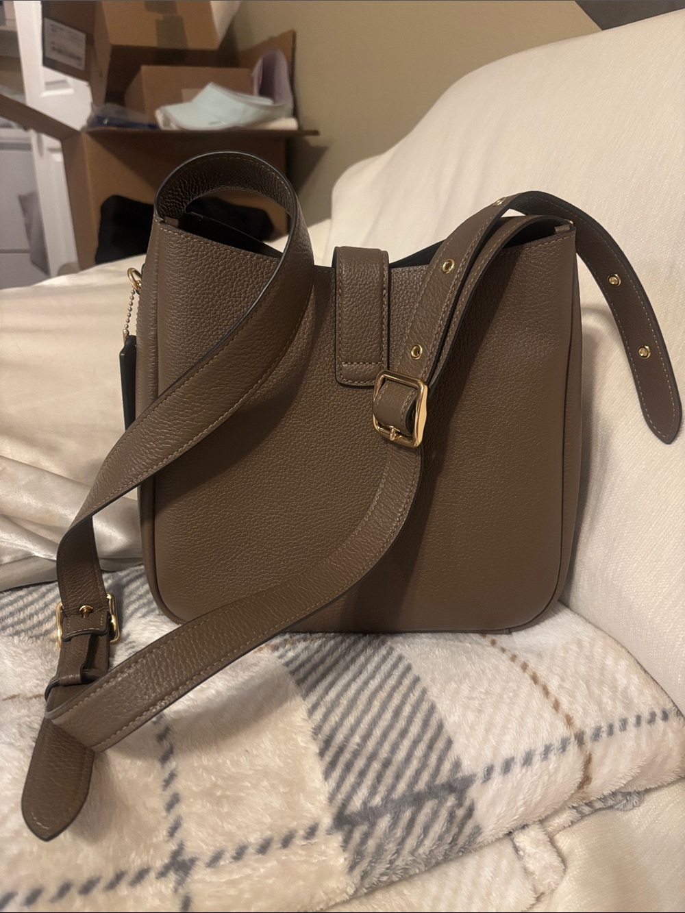 Coach Hadley Convertible Crossbody Bag in a dark stone pebble leather finish - Picture 6 of 9